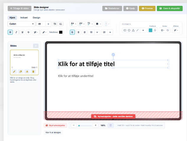 Slide-designer med skabeloner i KlubKlars administrationspanel
