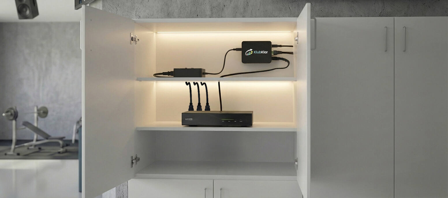 Teknikskab med lokal medieserver hos Borup Fitness