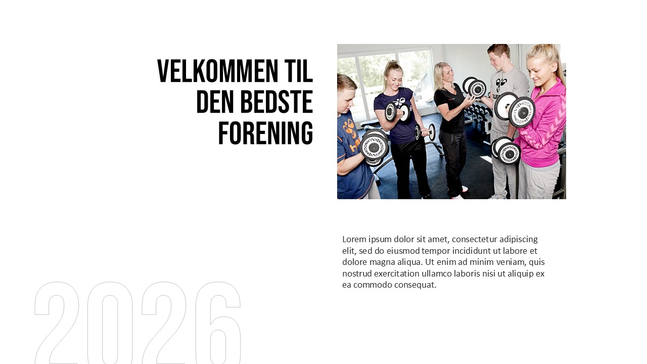 Eksempel på skræddersyet slideskabelon i minimalistisk sort-hvidt design