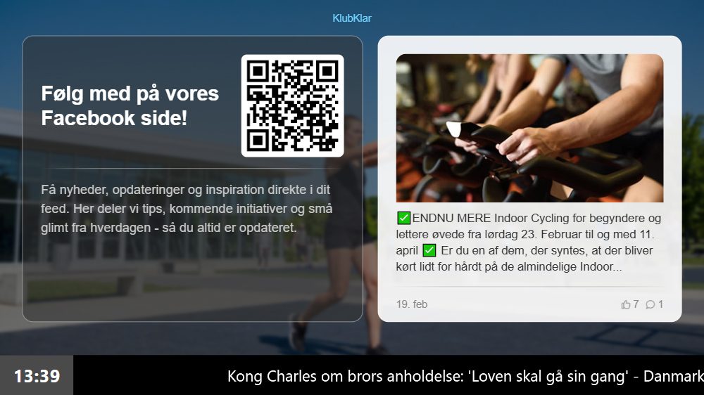 Seneste Facebook-opslag vist på infoskærmen
