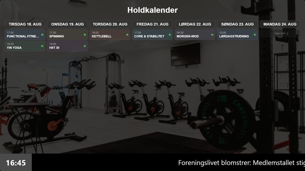 Infoskærm med holdkalender hentet fra Wondr