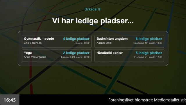 Infoskærm med ledige pladser hentet automatisk fra Conventus