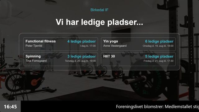 Infoskærm med ledige pladser hentet automatisk fra Wondr
