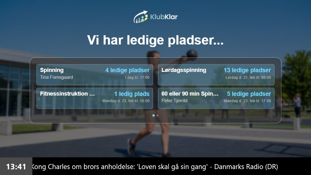 Ledige tider på holdene vist på infoskærmen