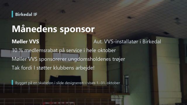 Infoskærm med et sponsor-slide i rotation mellem foreningens holdkalender og nyheder