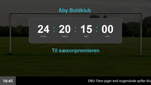 Infoskærm i en fodboldklub der tæller ned til sæsonpremieren