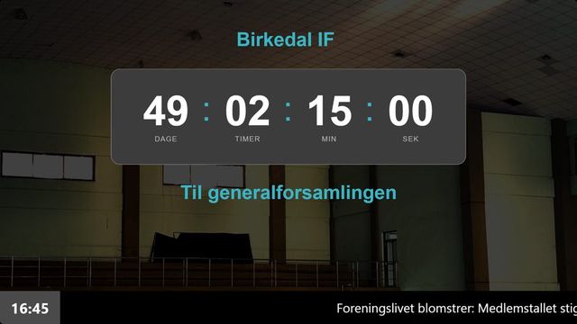 Digital skiltning i en forening der tæller ned til generalforsamlingen