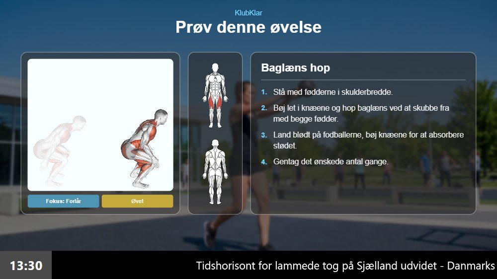 Tilfældige træningsøvelser vist på infoskærmen